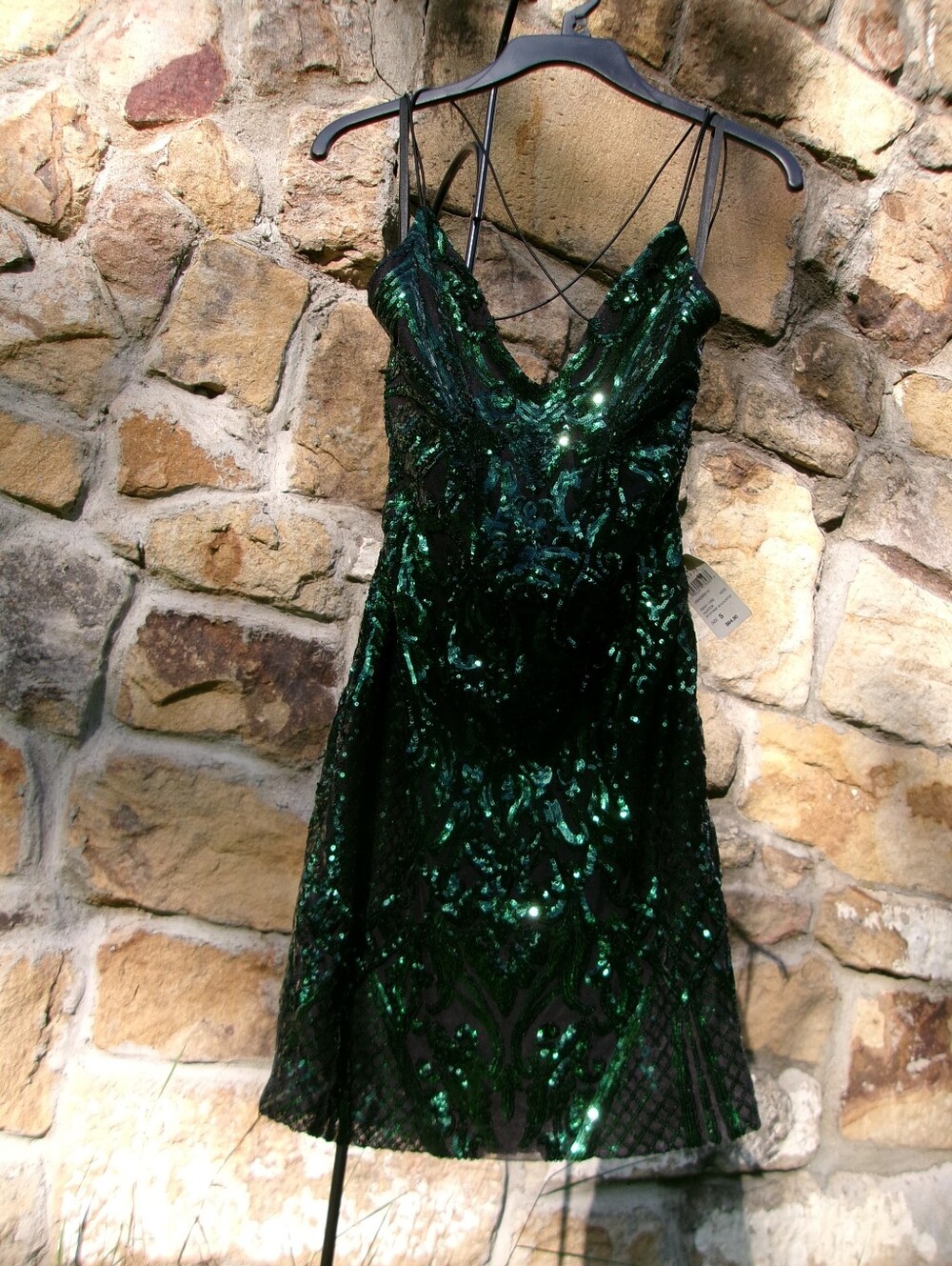 Windsor Emerald Green Sequin Mini Dress with Strappy V-Neck Size S - Picture 2 of 8